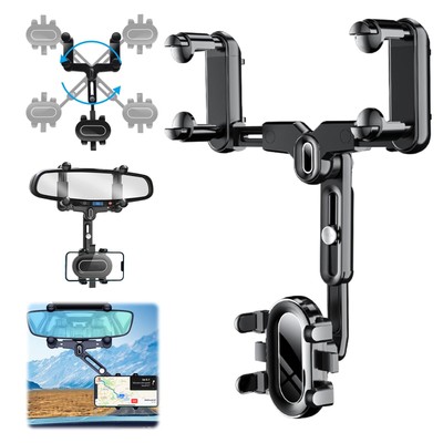 Rear View Mirror Phone Holder For Car Multifunctional 360 Rotatable Car Rearview