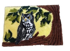 Vintage Completed Hanging Wall Hook And Latch  owl Rug Yellow 25  X 35  Fun