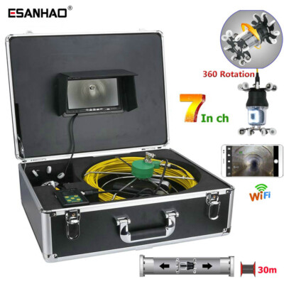 30M 7 inch WIFI Drain Sewer Camera Pipe Inspection Camer 38 LEDs 360°Rotating