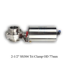 Tri Clamp OD 77mm Sanitary Butterfly Valve With Pneumatic Actuator 2-1/2" SS304