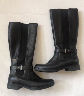 Clarks Women's Merrian Rayna Kneehigh Boot Size 7.5M Black Leather Stretch