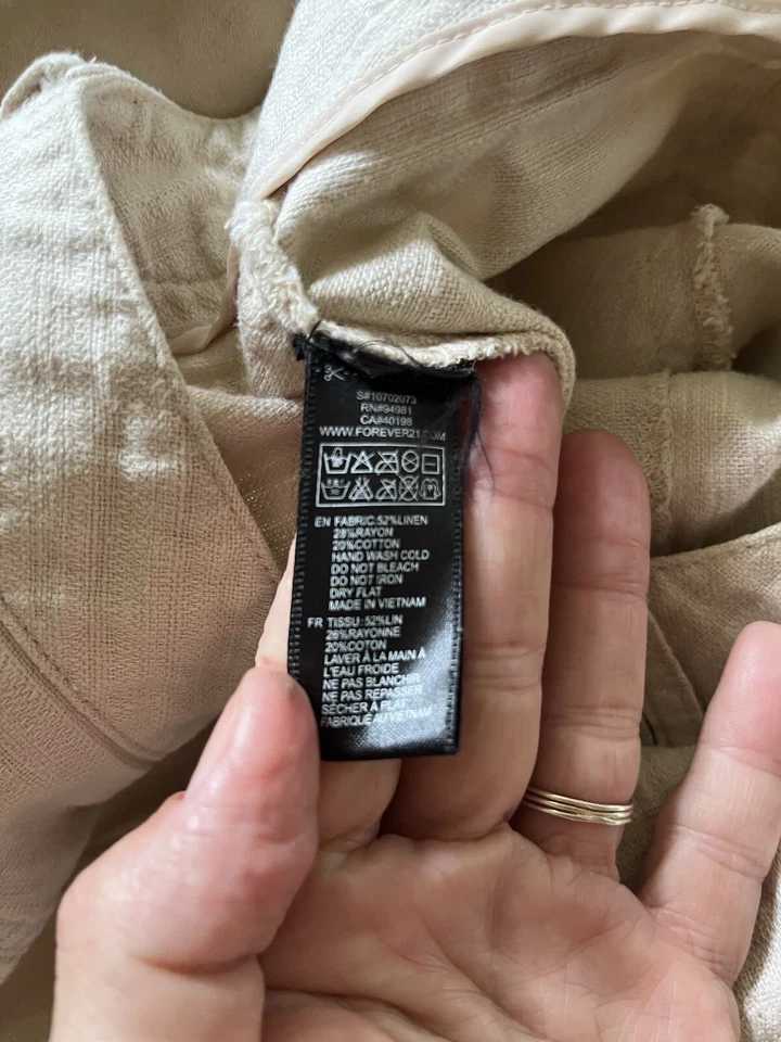 Pantalones Cortos Chinos Forever 21 Vintage Y2K Beige Claro Mezcla de Lino Tiro Medio Puños Talla S Foto 2 de 3
