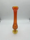 Vtg Fenton Glass Swung Vase Persimmon Orange Amberina Footed Thumbprint 10.5”