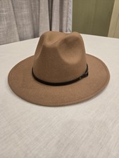 Size XL 7 5/8 Tan Wide Brim Felt Fedora Hat Unisex w/ Black Band Rancher/Panama