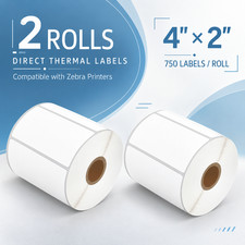 For Rollo and Phomemo Printers, 4 x 2 Inch White Direct Thermal Labels 2Roll