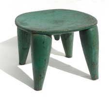 Vintage 16 x 16 x 12  African Nupe Stool Four Legs Original Green Paint Nigeria