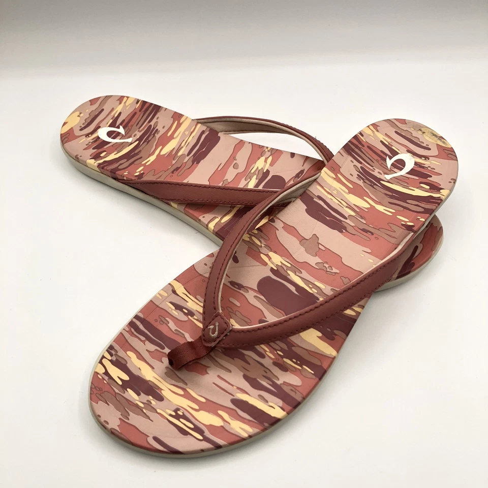 OluKai HO'OPIO HAU Rosette/WAI Pink CAMO Flip Flop SANDALS Women’s Size 11 US - Image 3 of 4