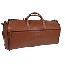 Mark and Graham Graham Leather Overnighter Travel Bag Camel MONO "RMW" Scuffs