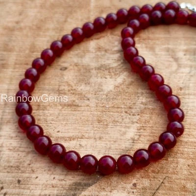 Red Jade Necklace 8mm Round Beads | Natural Gemstone Jewelry | Handmade Necklace
