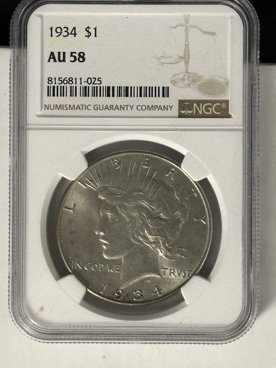 1934年 AU58 NGC アメリカ ピース銀貨  AU 58 Graded 1934 Year Peace Dollars (1921-1935) for sale | eBay