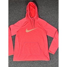 Nike Dri-FIT Hoodie Kids Large Coral/Orange Heathered Gold Swoosh Sweatshirt