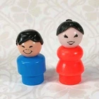 Vintage Fisher Price Little People Asian Boy & Asian mother Woman