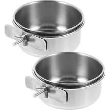 2Pcs Stainless Steel Parrot Feeding Cups Animal Cage Water Food Bowl Bird Cage