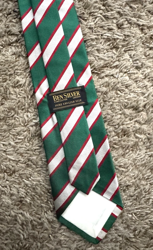 Ben Silver de colección. Corbata Cuello Seda Inglesa 55"L/3.25"W Navidad Rayas Hecha a Mano Foto 2 de 4