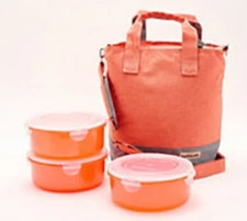LocknLock Insulated Tote Bag w/ 3 Colored Body Canisters Coral New in Box