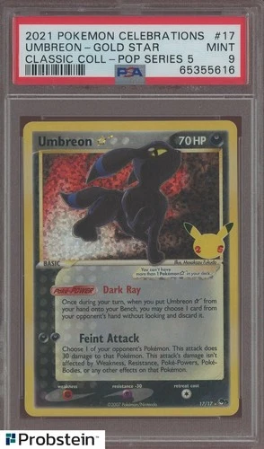 2021 Pokemon Celebrations #17 Umbreon Gold Star Pop Series 5 PSA 9