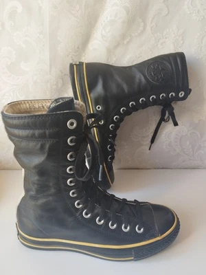 Bottes hautes Converse All Star en cuir noir et crème - Vintage Rares - Photo 1/4