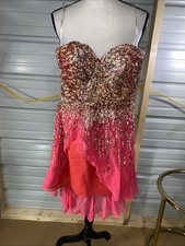 Sherri Hill Pink Rhinestone Beaded Cocktail Sweetheart Prom Party Dress size 8