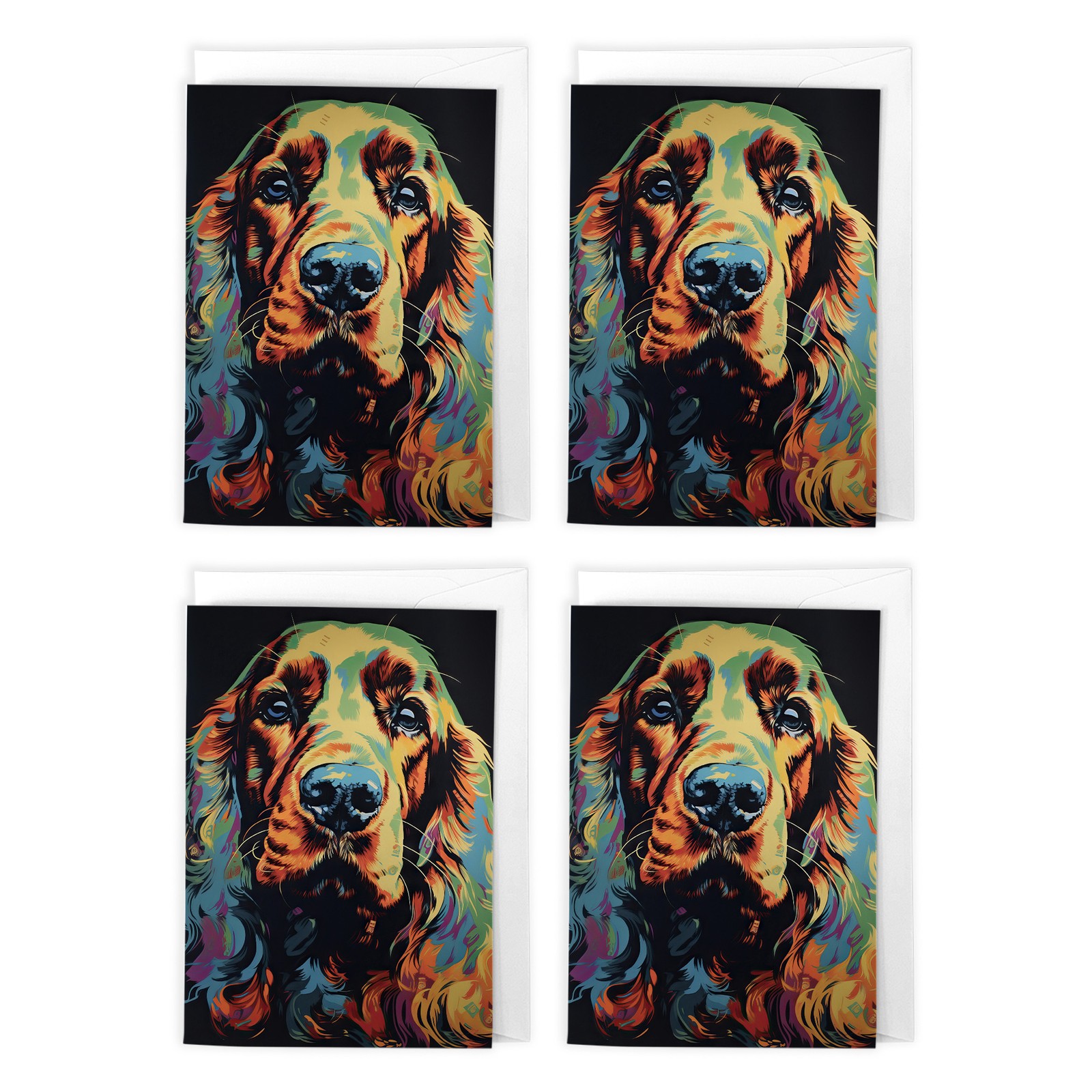 Colourful Dog Lover Pop Art Cards Spaniel Any Occasion Multipack of 4 Blank A6
