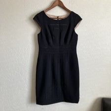 Adrianna Papell Dress 8 Petite Formal 8P Black Sheath Cap Sleeve Cocktail Party