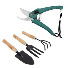 Gardening Tool Set 4 Pcs – Pruner Shears, Hand Cultivator, Trowel & Fork Plantin