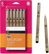 SAKURA Pigma Micron Fineliner Pens, 005 Tip Size, Archival Black Ink, 6PK 50034