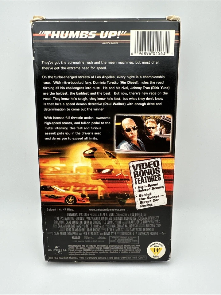 The Fast and the Furious VHS 2001 Paul Walker, Vin Diesel, OOP HTF Rare FS - Image 2 of 4