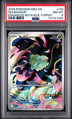 2025 POKEMON MEG EN-MEGA EVOLUTION ENHANCED BOOSTER BOX TOPPER BULBASAUR PSA 8