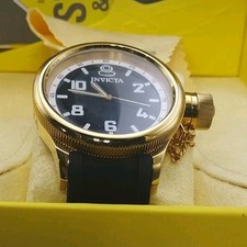 Invicta Russian Diver Men's Quartz Black Dial Gold Case Rubber Strap 100m