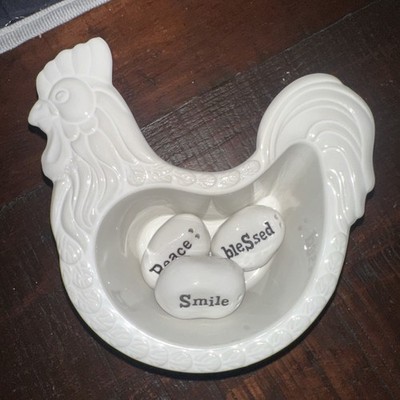 Temptations by Tara Doodle Doo Rooster Ramekin With Egg Shaped Spice Shakers
