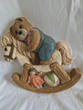 Teddy Bear Rocking Horse Wall Plaque Lightweight 1986 Frankies Designs Vintage