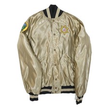 BUTWIN da Uomo Beige & Nero Satinato Bomber Giubbino S Poliestere Misto Bottoni