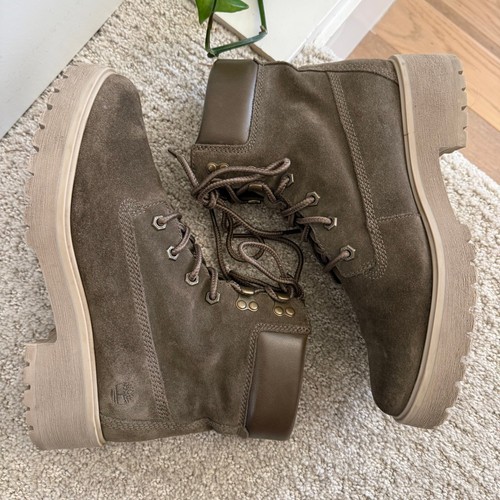 Timberland CARNABY COOL 6 Inch Boots Olive Suede Lug Sole Women 9 PLATFORM