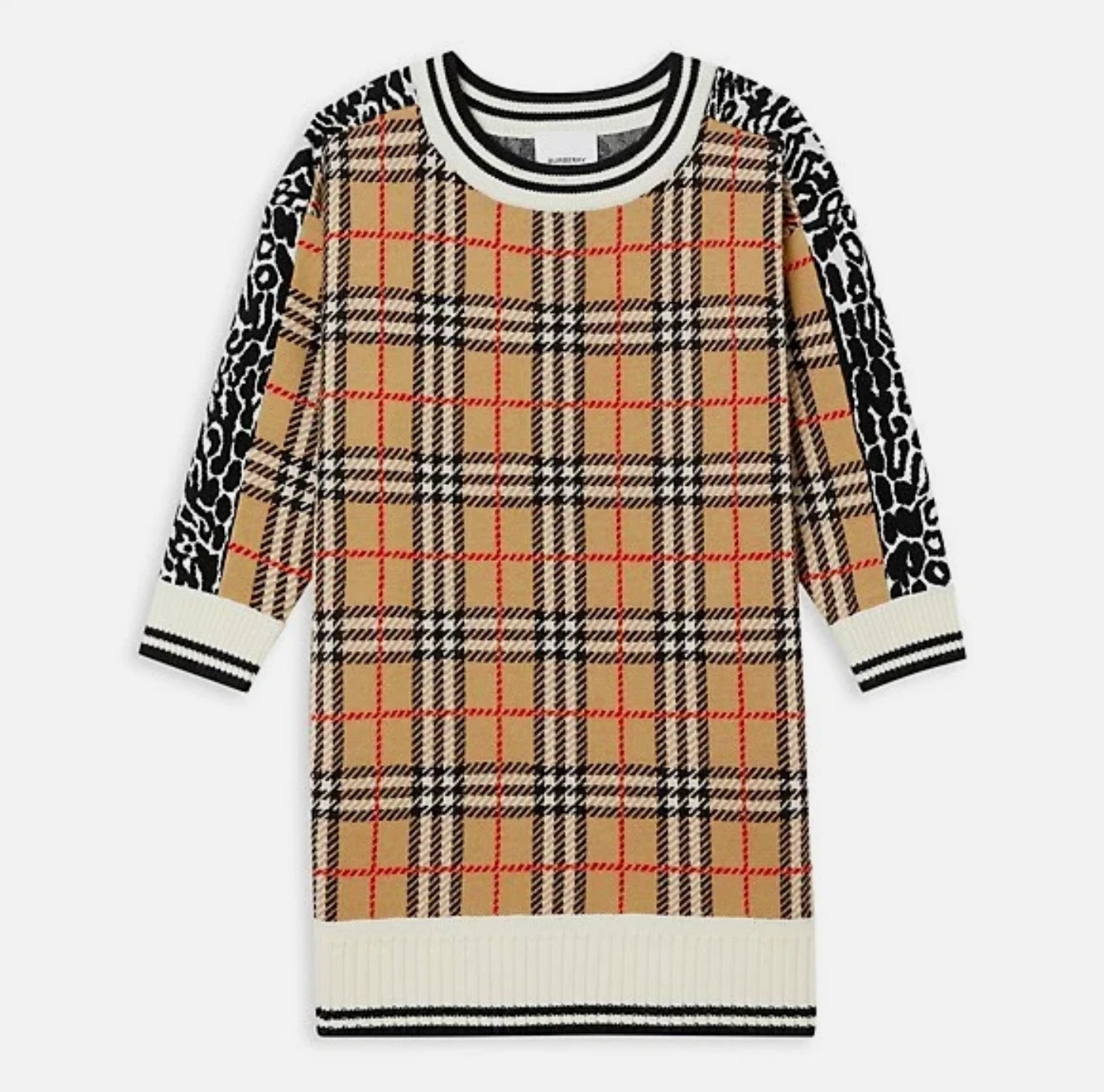 Burberry — Burberry Girl Vintage Check Leopard Print Wool Dress Camel Black Sz 8Y NWT! $420