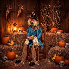 5.2 FT Animated Halloween Sitting Scary Scarecrow Decoration