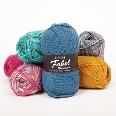 DROPS Fabel Wolle Sockengarn 4-fädig Stricken Häkeln Superwash Merino 50g alle Farbtöne