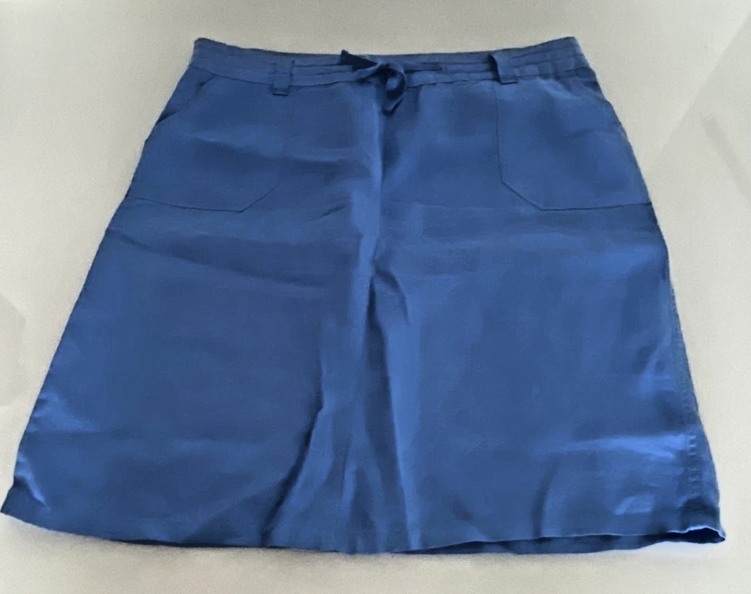 Unlined 100% Linen Skirt with Front Pockets Blue UK 14 M &S Quality