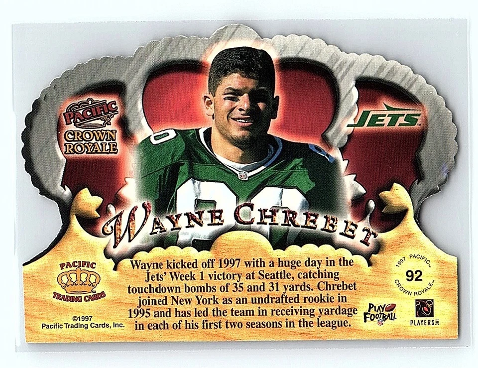 1997 Pacific Crown Collection Wayne Chrebet New York Jets #92 Die-Cut - Image 2 of 2
