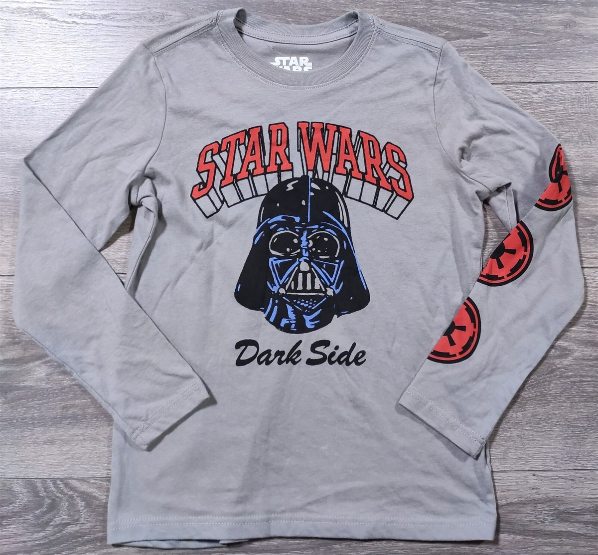 Star Wars Shirt Kids Small 6-7 Gray Darth Vader Dark Side Long Sleeve Tee  Boys
