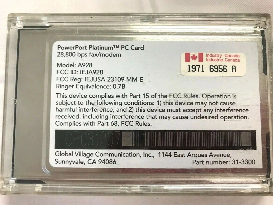 **NEW** Global Village A928 Powerport Platinum PC Card 28.8 Fax/Modem - Image 3 of 3