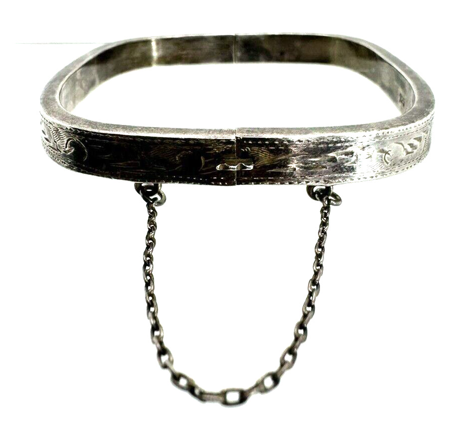 Solid Sterling Silver Square Hinged Bangle Cuff B… - image 5