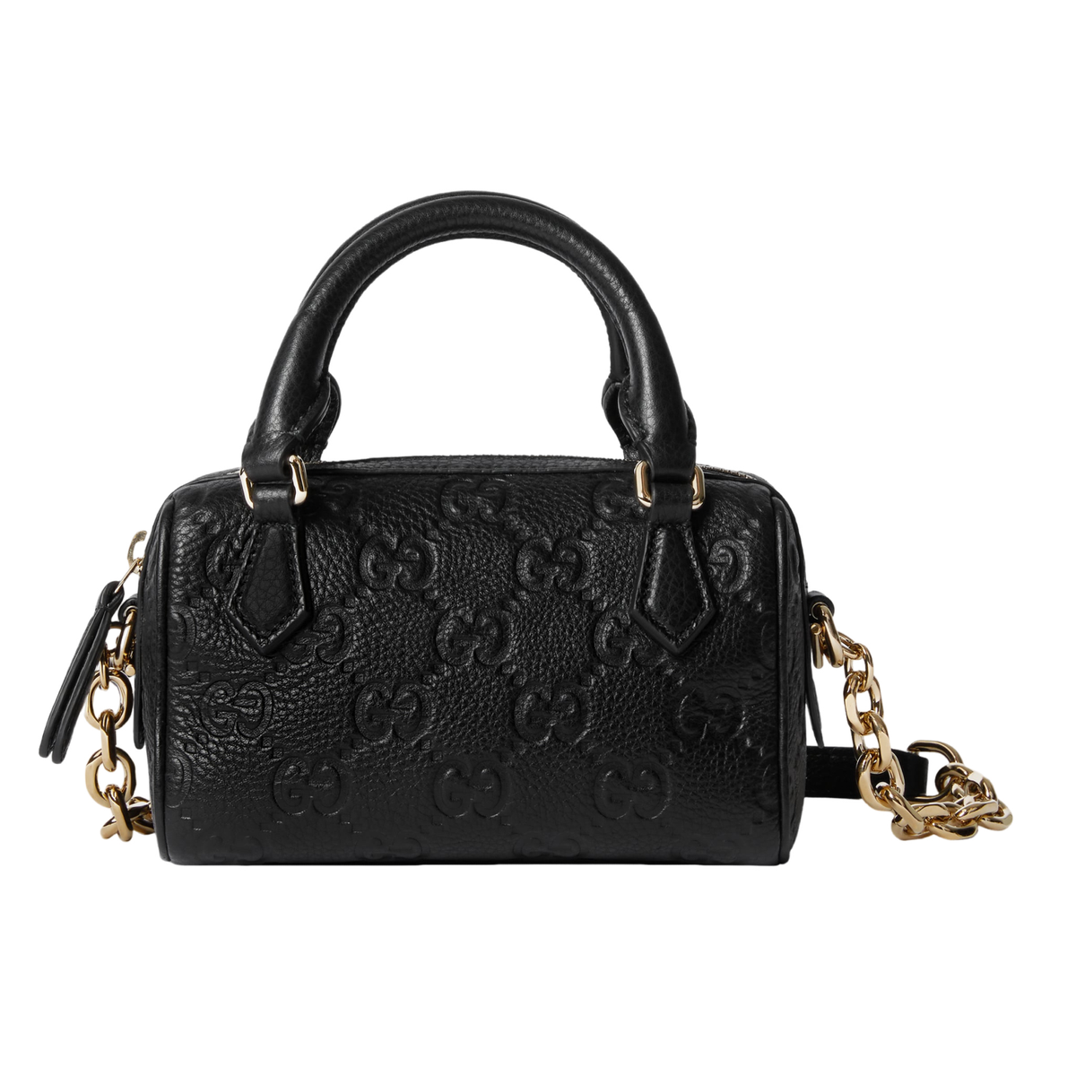 GUCCI ブラック ハンドバッグ GGロゴ GUCCI GG Emblem Mini Boston Black Leather Top Handle Bag New