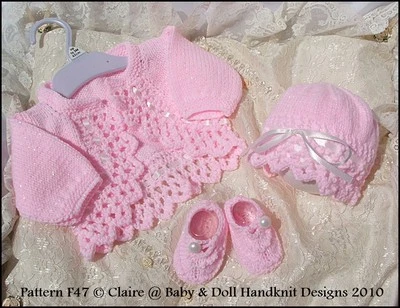 CLAIRE'S BABY & DOLL HANDKNIT DESIGNS BABYDOLL HANDKNIT DESIGNS KNITTING PATTERN BOLEROS & HATS 16-22" DOLL /0-3M BABY