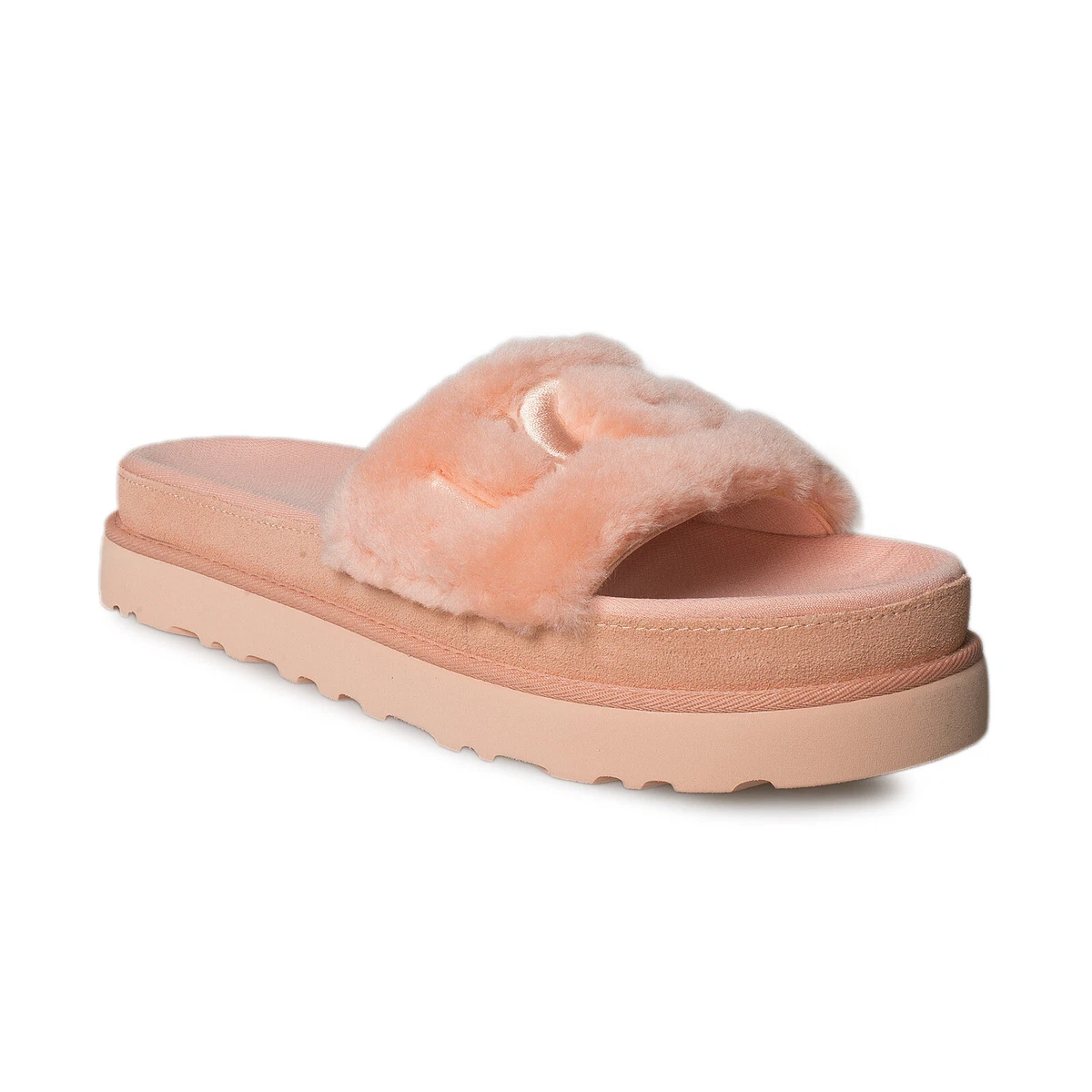 UGG LATON FUR SLIDE BABY PINK SHEARLING PLATFORM WOMEN S SLIPPERS