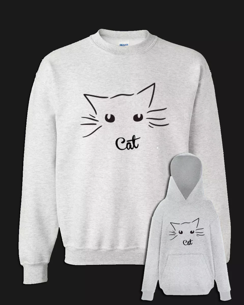 Felpa GATTO occhi unisex grigia con senza cappuccio idea regalo animal  simpatica