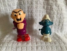 Vintage 1982 Gargamel wind up and 1980 smurf wind up Galoob Peyo Wallace Berrie