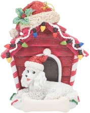 Kurt Adler Dog with Doghouse Christmas Ornament-WHITE POODLE