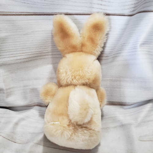 Vintage Bunny Rabbit Plush Tan White Felt Tongue Pink Nose White Bowtie 5 Inch - Picture 5 of 6