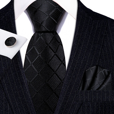Mens Tie New Lot Jacquard Paisley Solid Striped Necktie Hanky Cufflinks Set
