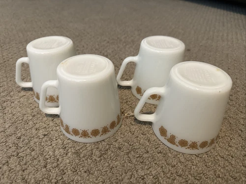 Vtg Corning Ware Corelle Pyrex Butterfly Gold Set of 4 Coffee Mugs D Handle
